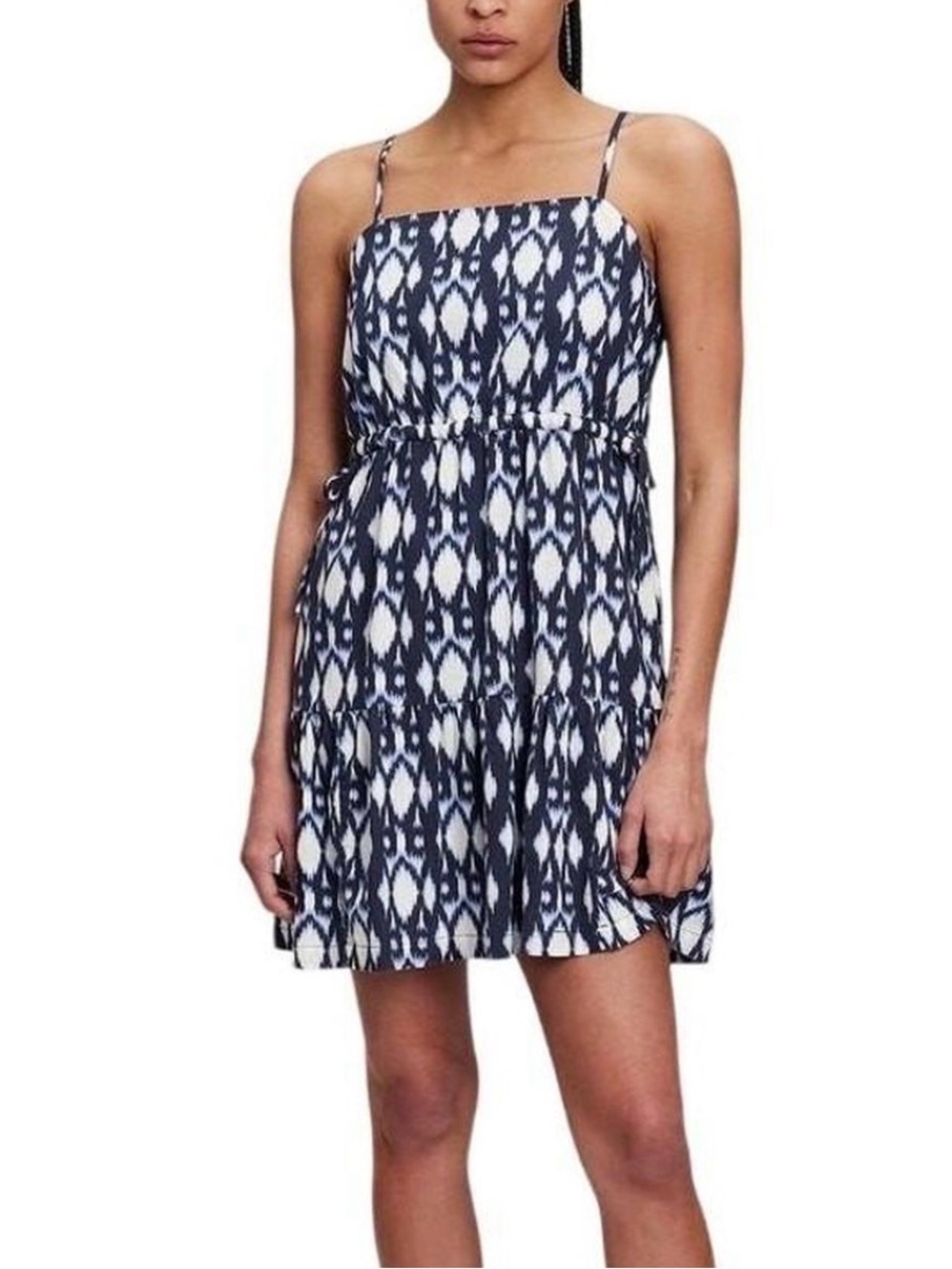 GAP Navy White Ikat Print Tiered Cami Mini Dress Size Large